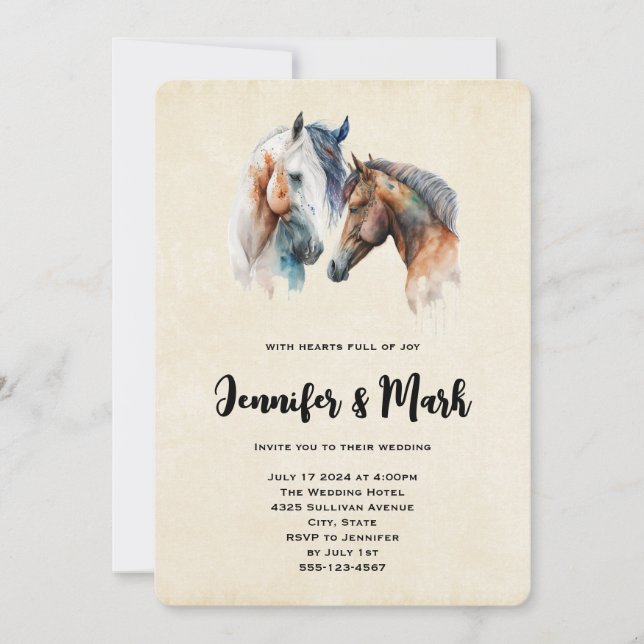 Beautiful Horses Western Boho Style Wedding Invitation (Front)