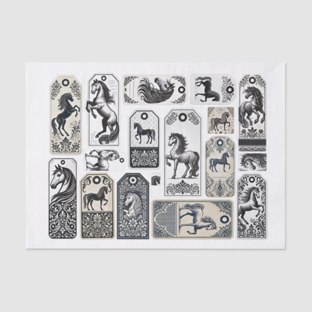 Beautiful Horses with Damask Design Embellishment Tissue Paper (Front)