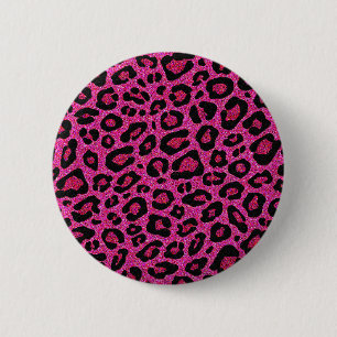 Beautiful hot pink leopard skin glitter shine 6 cm round badge