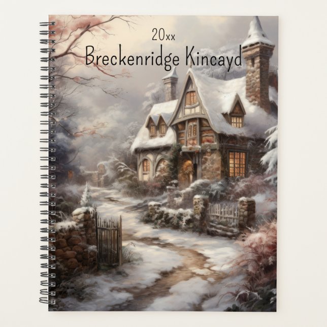 Beautiful House in Winter Scene, Change Name, Year Planner (Front)