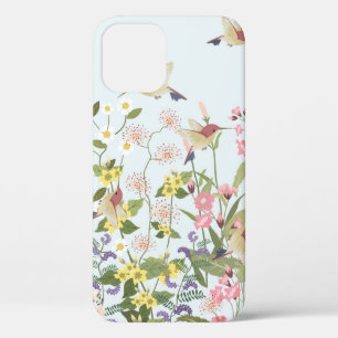 Beautiful hummingbird in sweet floral flower garde iPhone 12 case