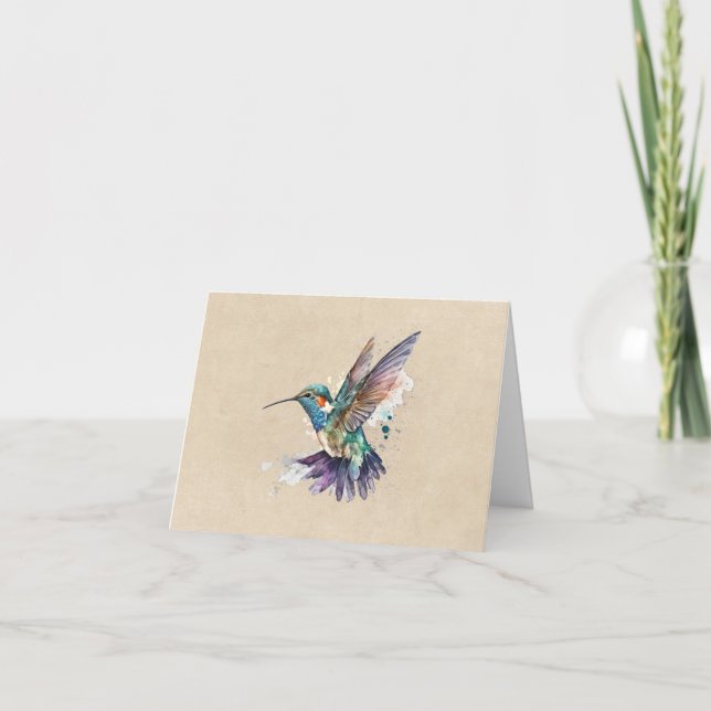 Beautiful Hummingbird Personalised Watercolor Note Card (Front)