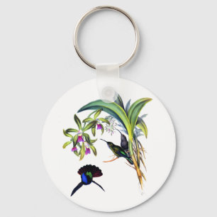 Beautiful Hummingbirds and Purple Orchids Key Ring
