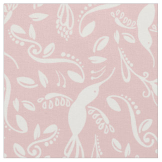 Beautiful Hummingbirds Colibri Birds Pastel Pink Fabric