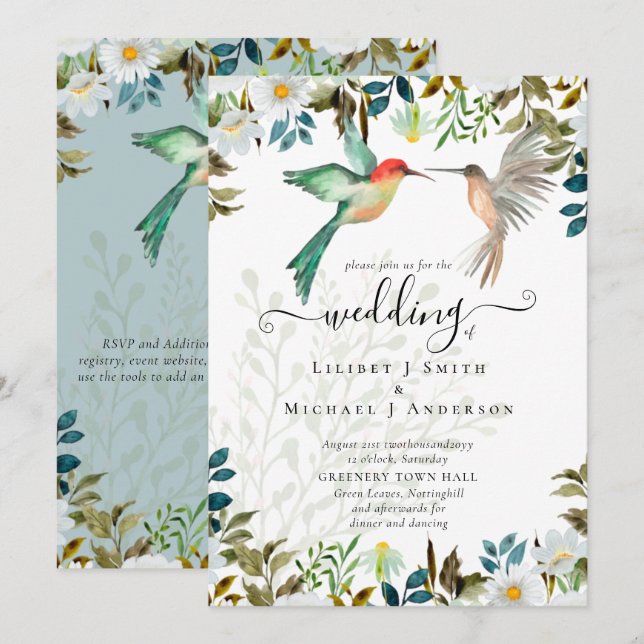 Beautiful HUMMINGBIRDS Couple Wedding Invitation (Front/Back)