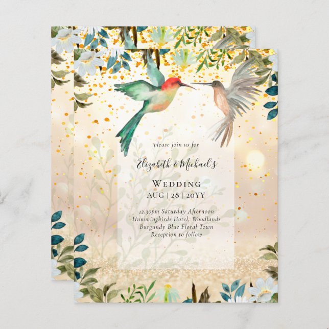Beautiful HUMMINGBIRDS Couple Wedding Invitations (Front/Back)