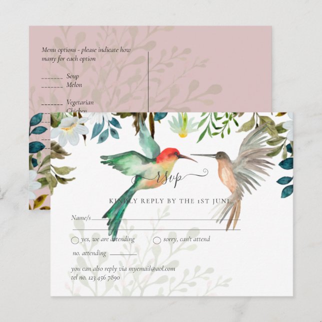 Beautiful HUMMINGBIRDS Couple Wedding Postcard (Front/Back)