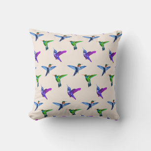 Beautiful Hummingbirds on Light Champagne Beige Cushion