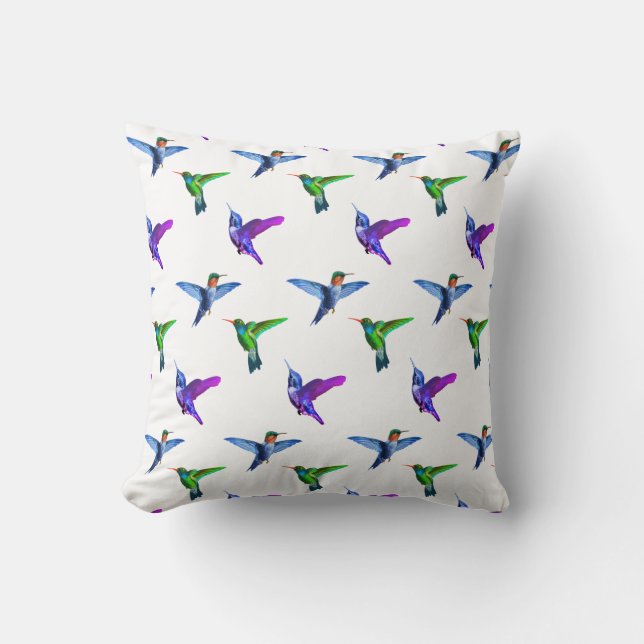 Beautiful Hummingbirds on White  Cushion (Front)