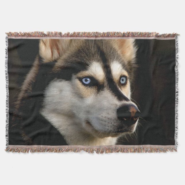 Beautiful Husky Throw Pillow Blanket (Front)