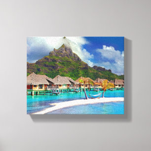 Beautiful Huts on the Water in Bora Bora Canvas Print