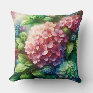 Beautiful Hydrangea Pink and Green Cushion