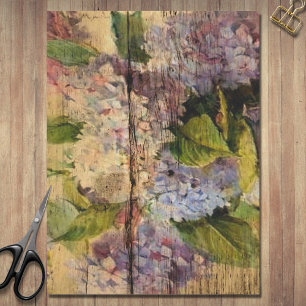 Beautiful Hydrangeas Painted on Rustic Wood Tissue Paper