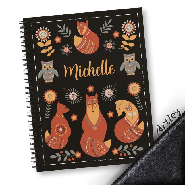 Beautiful Hygge Scandinavian Folk Art Custom Name Notebook (Creator Uploaded)
