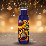 Beautiful Hyperrealistic Sunflower Art   710 Ml Water Bottle<br><div class="desc">Beautiful steampunk sunflower tumbler. Hyper realistic ai art showing yellow and blue sunflowers in an abstract way.</div>