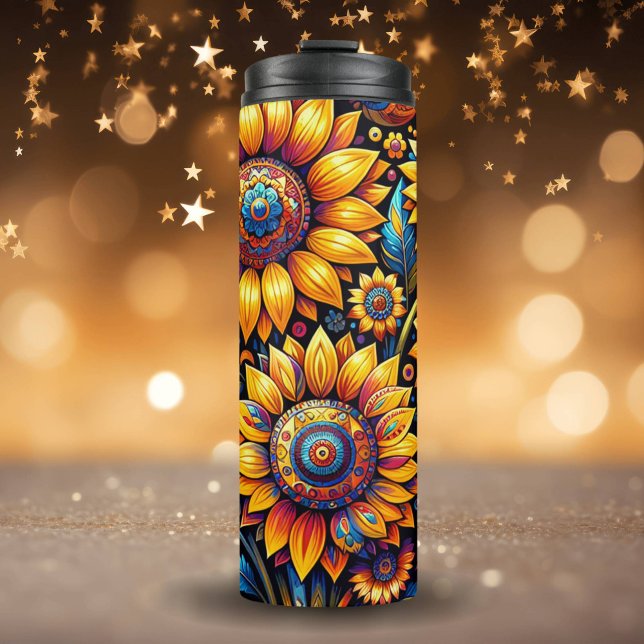 Beautiful Hyperrealistic Sunflower Art   Thermal Tumbler (Creator Uploaded)