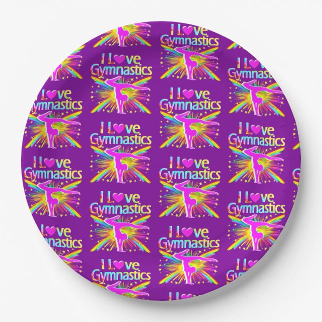 BEAUTIFUL I LOVE GYMNASTICS PAPER PLATES (Front)