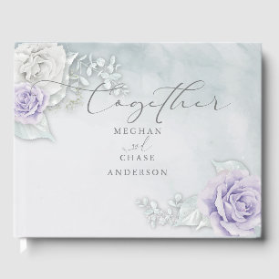 Beautiful Ice Blue Lilac and White Rose Guest Book
