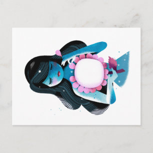Beautiful illustration of a Girl and summer Flower Postcard
