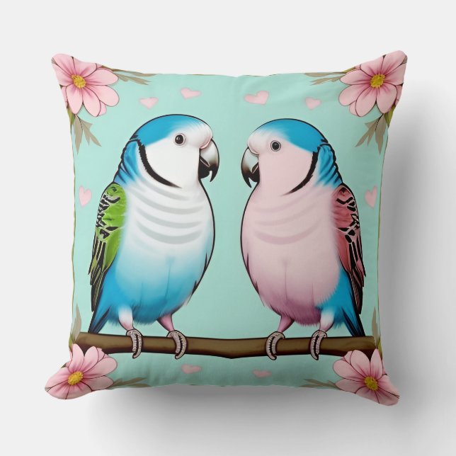 Beautiful Illustrative Parrots Together Cushion (Front)