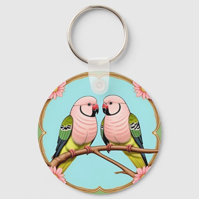 Beautiful Illustrative Parrots Together Key Ring (Front)
