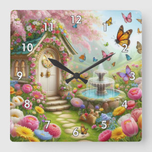 Beautiful Image of a Spring Flower Garden Square Wall Clock