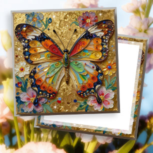 Beautiful Impasto Butterfly and Flowers Blank Card