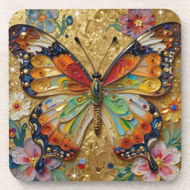 Beautiful Impasto Butterfly and Flowers   Coaster (Front)