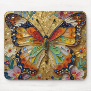 Beautiful Impasto Butterfly and Flowers Mouse Pad
