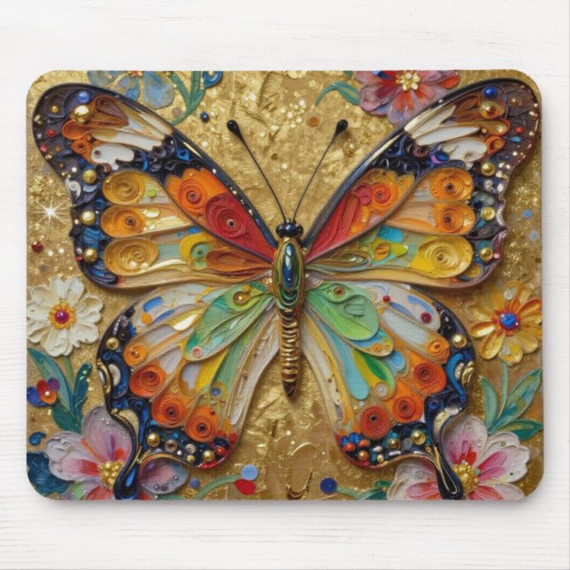 Beautiful Impasto Butterfly and Flowers   Mouse Pad (Front)