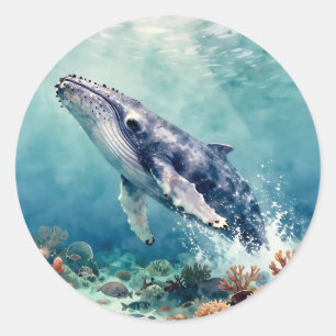 Beautiful Impasto Whale Oceanic Illustration Classic Round Sticker