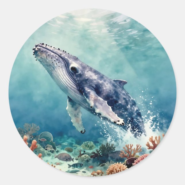 Beautiful Impasto Whale Oceanic Illustration Classic Round Sticker (Front)
