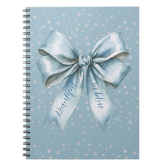 Beautiful in Blue Bow Faux Diamonds Notebook (Front)