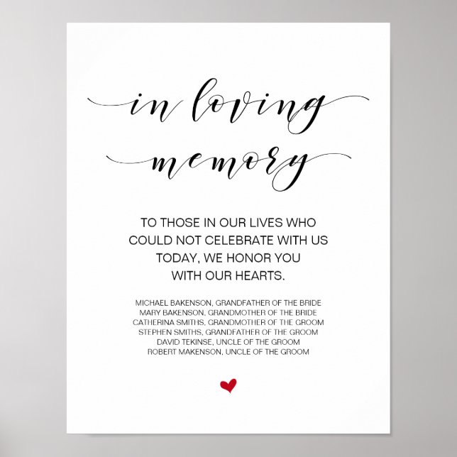 Beautiful In Loving Memory, Black memorial  table Poster (Front)