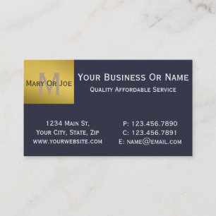 Beautiful Indigo Blue Gold Luxury Monogram Business Card