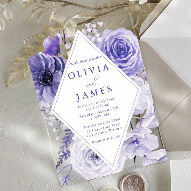 Beautiful Indigo Floral Frame Wedding Acrylic Invitations (Creator Uploaded)
