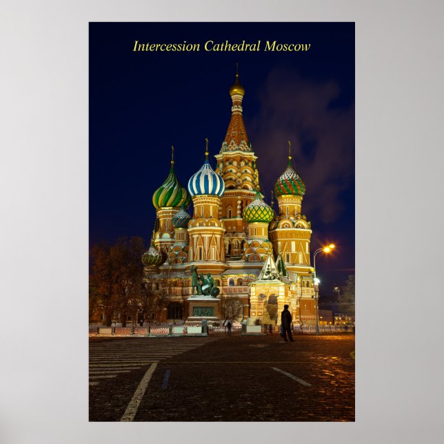 Beautiful Intercession Cathedral Moscow at Night Poster (Front)