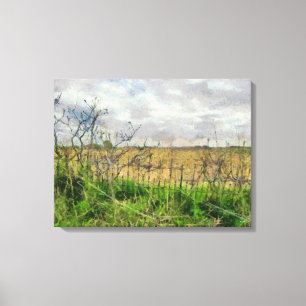 Beautiful Iowa Rural Landscape With Old Fence Canvas Print