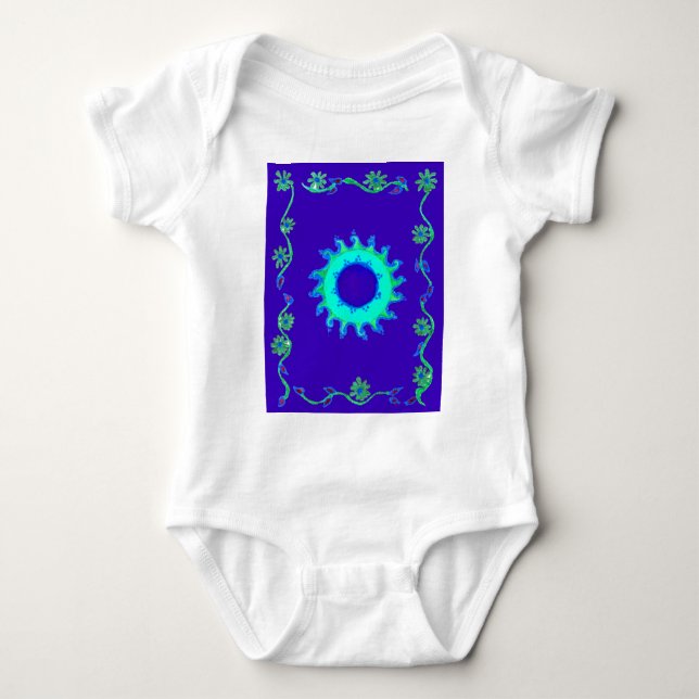 Beautiful Iridescent Blue Floral Art Oil Painting  Baby Bodysuit (Front)