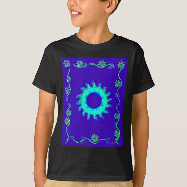 Beautiful Iridescent Blue Floral Art Oil Painting  T-Shirt (Front)