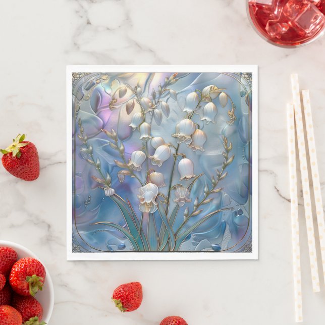 Beautiful Iridescent Lily of Valley Embossed Glass Napkin (Insitu)