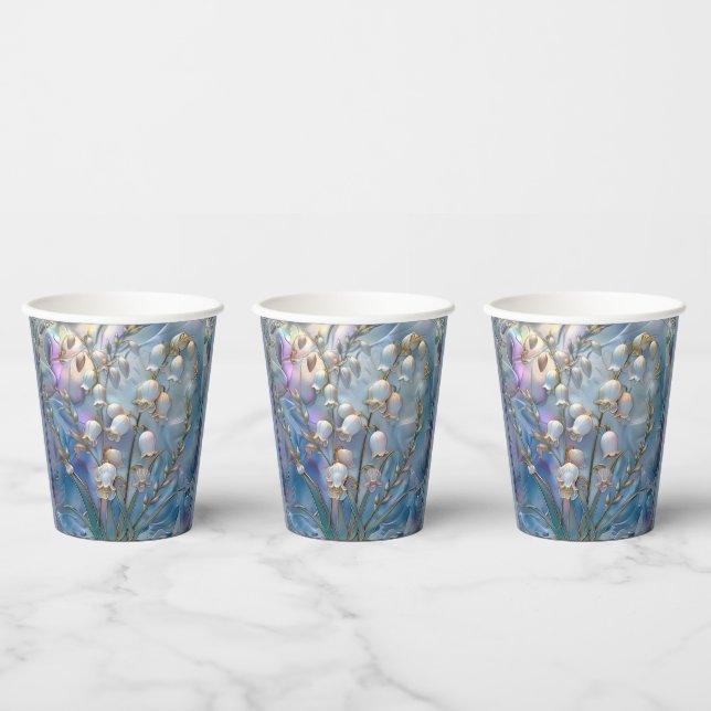 Beautiful Iridescent Lily of Valley Embossed Glass Paper Cups (Multi)