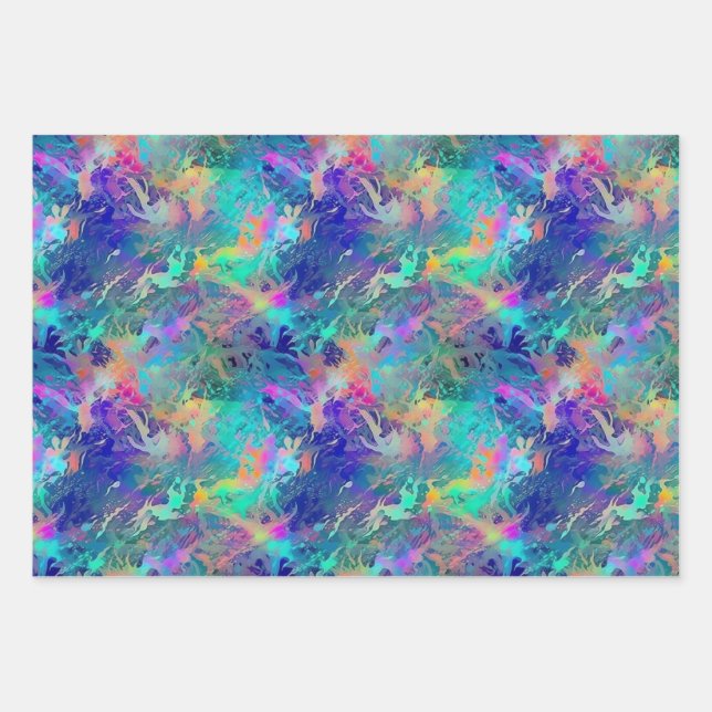 Beautiful Iridescent Oceanic Coral Print Pattern Wrapping Paper Sheet (Front)