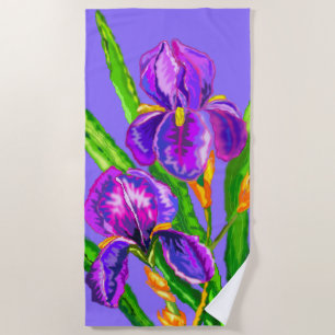 Beautiful Iris Flower - Spring - Drawing Beach Towel