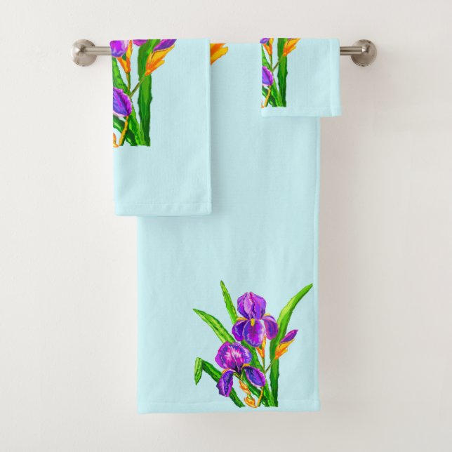 Beautiful Iris Flowers Bath Towel Set - Your Colou (Insitu)