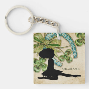 Beautiful Irish Dancer, Shamrock and Horseshoe Key Ring