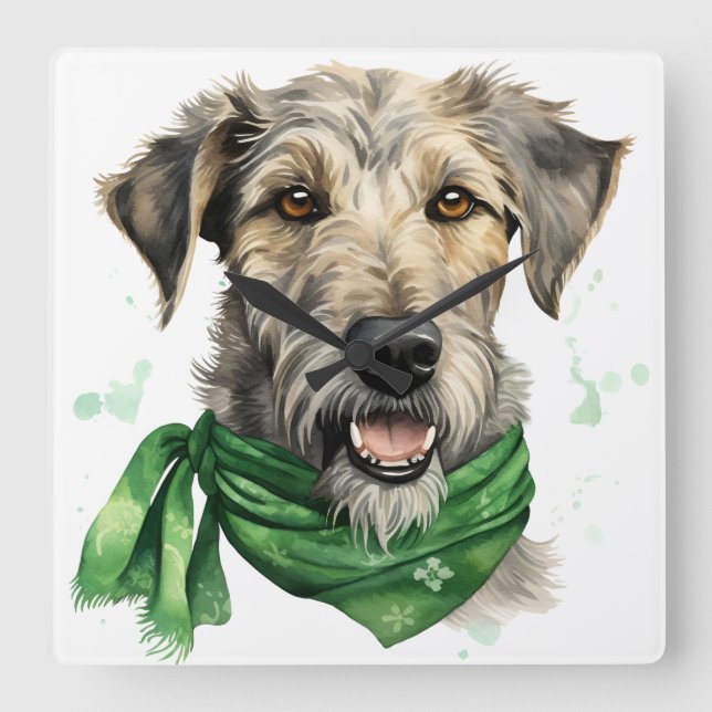 BEAUTIFUL IRISH WOLFHOUND DOG SQUARE WALL CLOCK (Front)