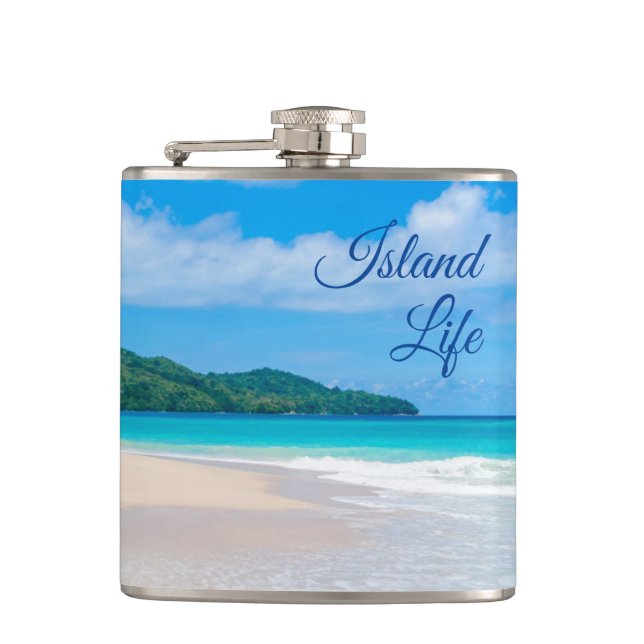 Beautiful Island Life Tropical Beach Photo Flask (Front)