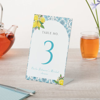 Beautiful Italian tile and lime bridal shower Pedestal Sign