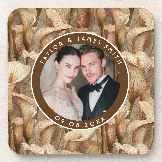 Beautiful Ivory Calla Lilies Sparkle Destination  Coaster (Front)